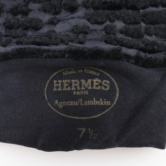 HERMES Glove gloves black lambskin/Satin Women - Picture 2 of 7